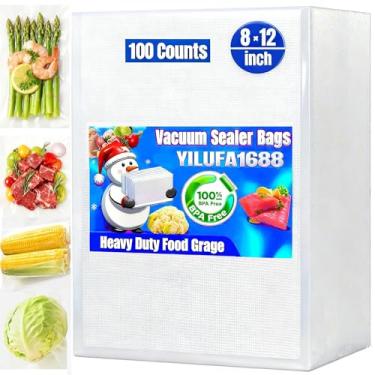 Imagem de Sacos seladores a vácuo de 100 litros, 20,3 x 30,5 cm, sacos de cozimento a vácuo, rolos pré-cortados, armazenamento de alimentos, grau comercial, hermético, resistente, livre de BPA