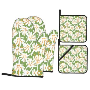 Imagem de Conjunto de luvas de cozinha estampadas com suportes de tampa, luvas de forno resistentes ao calor para manusear panelas quentes, grelhar, churrascos, kit de 4 peças.