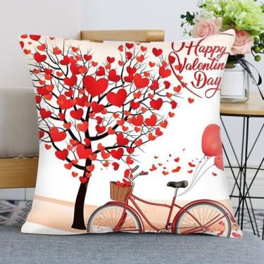 Imagem de Capa de travesseiro de dia dos namorados, lindas fronhas decorativas quadradas com zíper invisível para decoração de sofá e quarto (árvore + bicicleta)
