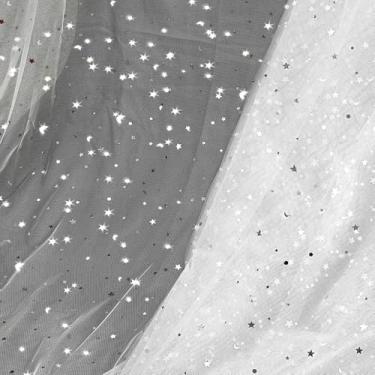 Imagem de Rolos de tecido de tule com glitter, 2 jardas x 140 cm, tela de lantejoulas e lua estrela, tule, branco, tule para tutu skrits decoração de festa de casamento