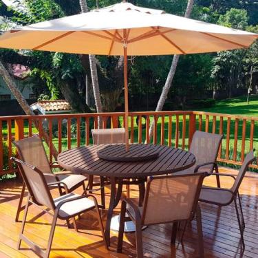 Imagem de Jogo 6 Cadeiras E Mesa + Ombrelone Para Piscina Jardim - Sarah Móveis