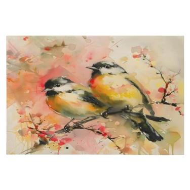 Imagem de CEBUGI Tapete de área 60 x 90 cm, macio, lavável, antiderrapante, com revestimento de borracha, aquarela, pássaros, para sala de estar, quarto, decoração de casa