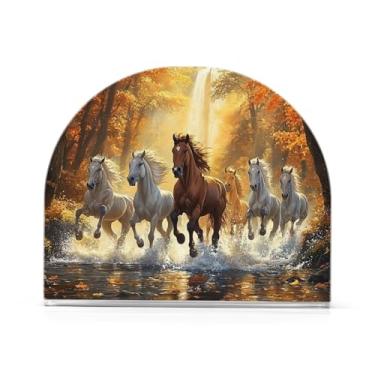 Imagem de Qilmy Porta-guardanapos de paisagem de cavalo galopante retrô para mesas, porta-guardanapos de papel de placa acrílica elegante, dispensador de papel de seda independente moderno para sala de jantar