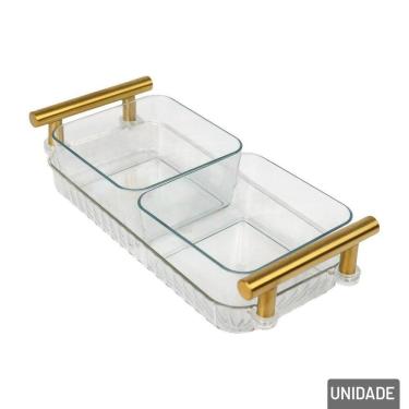 Imagem de Petisqueira Plástica 23x10cm 2 Divisórias com Alça - Tudo em Caixa
