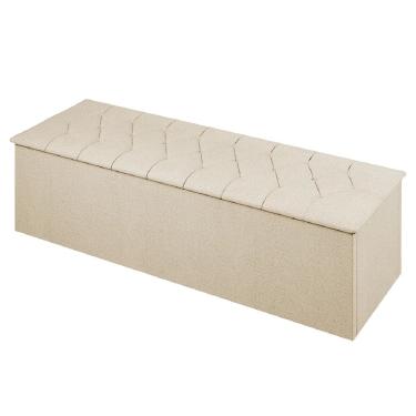 Imagem de Calçadeira Com Baú Estofado Istambul Dobuê Bege 1,60m Suede