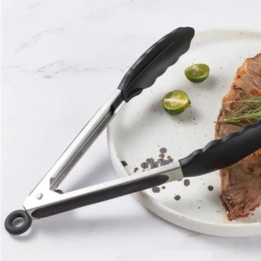 Imagem de Pegador de Silicone e Aço Inox 27cm Multiuso para Cozinha Pegador Antiderrapante Durável para Churrasco e Saladas
