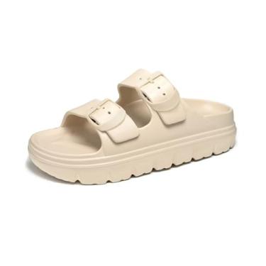 Imagem de Haifago Sandálias femininas plataforma com suporte de arco, chinelos de praia de verão com fivela ajustável, sandália confortável leve e grossa, Caqui, 39