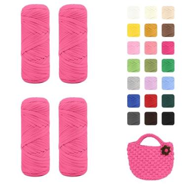 Imagem de Maxee Pacote com 4 fios de camiseta premium (200 g/75 m cada), fio de fita macia para crochê e tricô - cor intensiva e fácil de cuidar