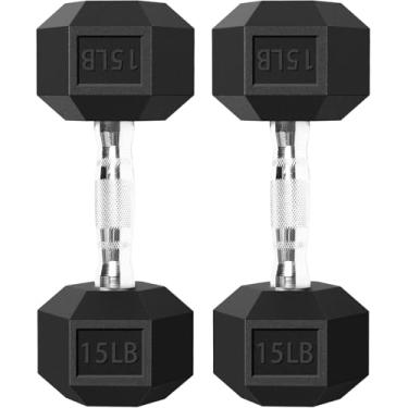 Imagem de Balelinko Conjunto de pesos hexagonais sem halteres com alças de metal revestido de borracha em ferro fundido sólido hexagonal, 6,8 kg