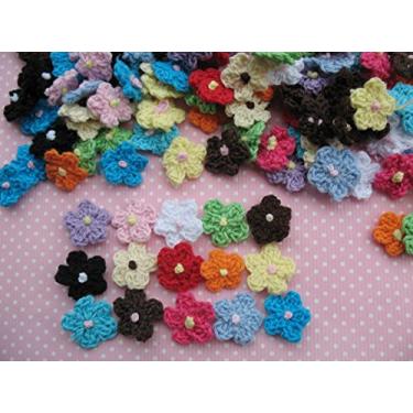 Imagem de YYCRAFT Pacote com 100 apliques de crochê em tecido de margarida pequena de cetim para costura artesanal DIY diâmetro 16 mm flores mistas cores sortidas