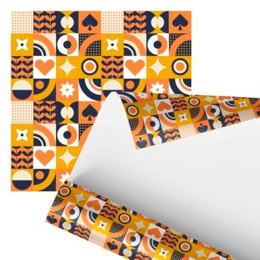 Imagem de Papel de Parede Decorativo Moderno, Estilo Geométrico Amarelo, Laranja e Azul Marinho, 2,80 Metros