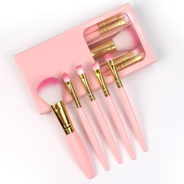 Imagem de Conjunto de pincéis de maquiagem com capa, pincéis portáteis de 5 peças para pó, blush e sombra, cerdas ultramacias (rosa)