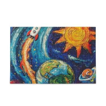 Imagem de Quebra-cabeça de 500 peças de pintura de foguete espacial da Terra, composto de papel e madeira, quebra-cabeças rígidos para adultos com suporte de letras
