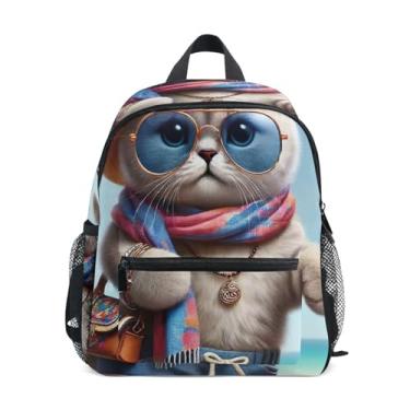 Imagem de GAIGEO Funny Kitten Cute Cat Children's Backpack, 10x4x12 In, Kindergarten Backpack for Girls Includes Water Bottle Pockets, Whistle Clip for Safety