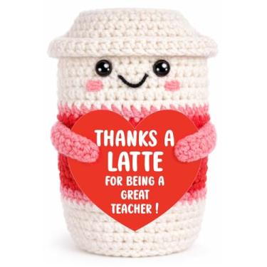 Imagem de Teacher Appreciation Gifts from Students, Crochet Latte Cup with Card, Teacher Gift for Women, Christmas End of Year Birthday Retirement Teacher's Day, Cute Desk Decor