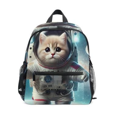 Imagem de GAIGEO Cute Kitten Astronaut Cat Small Backpack for Kids 10x4x12 In, Backpack for Toddler Boys with Water Bottle Pockets, Whistle Buckle