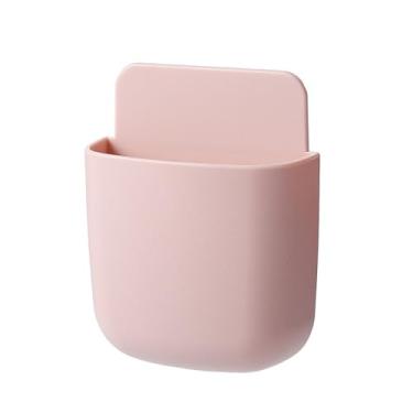 Imagem de Caixa de armazenamento montada na parede, suporte de carregamento de telefone, organizador de controle remoto, armazenamento de controle remoto para casa - rosa