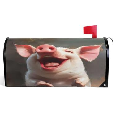 Imagem de TSENQUE Capas decorativas para caixa de correio de vinil magnético, envoltórios de caixa de correio de inverno, férias, à prova de intempéries, decoração de caixa de correio, rosa fofo, porco vívido
