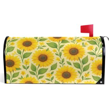 Imagem de TSENQUE Capas magnéticas decorativas para caixa de correio com desenho animado amarelo girassol folha outono caixa de correio envoltório vinil caixa de correio moderna decoração de jardim tamanho