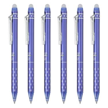 Imagem de PATIKIL 6 canetas de gel apagáveis, caneta de marcação retrátil de 0,5 mm de ponta fina apagável ao calor, marcadores de tecido de escrita suave para costura, desenho, planejador de escrita, azul