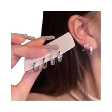 Imagem de Conjunto De Brincos Pequenos De Argola Em Cristal Prateado Para Mulher