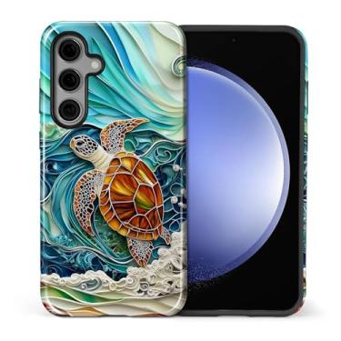 Imagem de Zhhoya Capa para Samsung Galaxy S25, estampa de mosaico de tartaruga marinha à prova de choque híbrida de 2 camadas de proteção rígida para meninas, mulheres, meninos e homens
