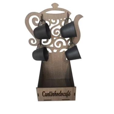 Imagem de Suporte Bule + 4 Xícaras Cantinho do Café Chá Escolha Cor Porta Xícaras Cozinha Organizador Bandeja (Bule Marrom C/Xicara Preta)