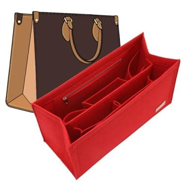 Imagem de Bolsa organizadora para bolsa LV On The Go MM e Dior, bolsa organizadora personalizável de 9 seções com bolso seguro com zíper, suporte para garrafa de água, protetor modelador de bolsa (vermelho)
