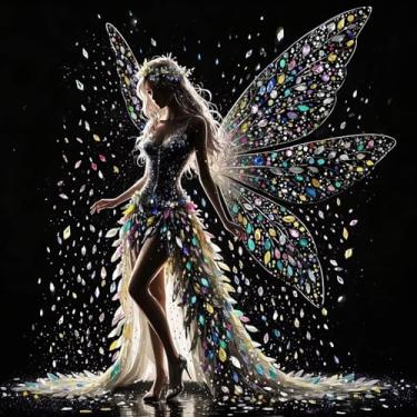 Imagem de UOAIUDT Pintura de diamante colorido asas de anjo fada para adultos kit de arte de diamante redondo completo 5d pintura DIY com diamantes artesanato para decoração de parede de casa presentes 12x16