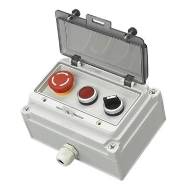 Imagem de ZEDEVB AC220V Caixa de interruptor de controle de botão à prova d'água para uso externo, lâmpada de indicação de partida de parada de emergência, caixa de junção de interruptor de autorecuperação