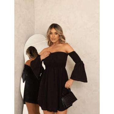 Imagem de Vestido curto elastex peito mangas flare cod1988 - LALOKA, Preto, M