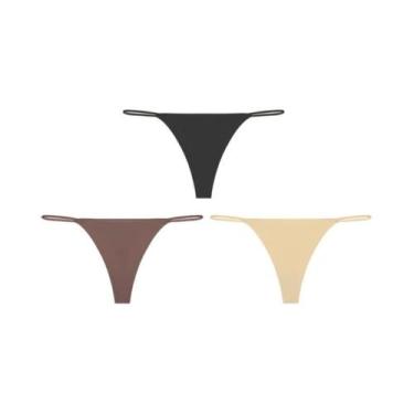 Imagem de Calcinhas Tanga Sem Costura De Cintura Baixa 3 Peças Com Alça Fina, Al