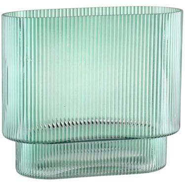 Imagem de YANWE1 Vaso de vidro canelado, vaso de vidro verde, vasos curtos canelados para flores, vasos modernos para sala de estar, sala de jantar, banheiro, mesa, prateleira, casamento, escritório, 18 cm