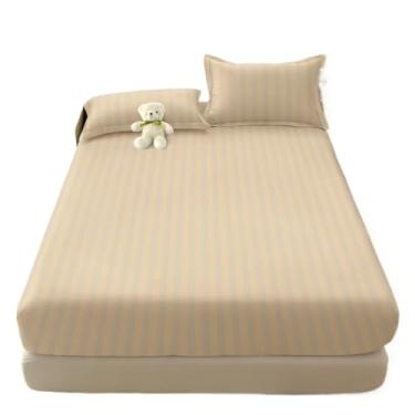 Imagem de Jogos De Lençol Com Elástico Listrado 400 Fios Solteiro 2 Peças Casal e Queen 3 Peças(Avelã,CASAL 03 Peças)