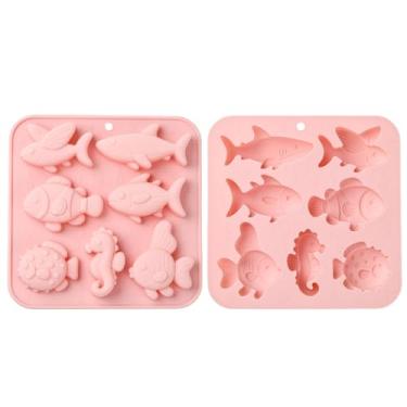 Imagem de Ipotkitt 2 peças de moldes de silicone de animais marinhos rosa para doces, peixes do oceano, cavalo-marinho, moldes de goma para geleia, fondant, chocolate, doces, bolo de gelo, faça você mesmo