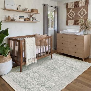 Imagem de PureCozy Tapete verde 7,5 x 12,5 cm, lavável, para escritório, vintage, antiderrapante, pequeno, camada baixa, fina, para quarto, cozinha, quarto, decoração retrô, sala de jantar, banheiro