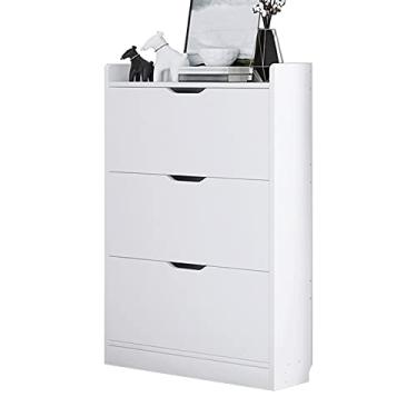 Imagem de Armário de sapatos com economia de espaço de 3 níveis, sapateira moderna de grande capacidade para entrada estreita, unidade organizadora de armário de armazenamento de sapatos para 6 a 15 pares