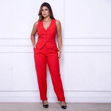 Imagem de Conjunto Aurora BBonnie – Colete e Calça em Alfaiataria Sensorial Vermelho-Feminino