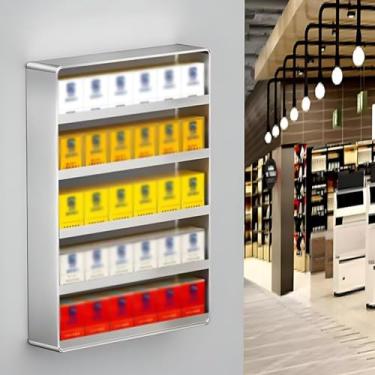 Imagem de Suporte de exibição de cigarro de parede multicamadas, suporte de exibição de cigarro de liga de alumínio, para quiosque/shopping centers, 1 peça (cor: prata, tamanho: 50 x 3,2 x 70 cm)