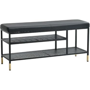 Imagem de Sapateira, banco de entrada, organizador de armazenamento de sapatos de 3 níveis com assento para entrada, corredor, sala de estar, estrutura de metal estável e fácil montagem, comporta até 150 kg