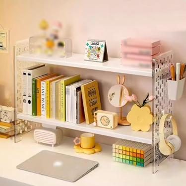 Imagem de Organizador de estante de mesa prateleira de exibição de armazenamento de mesa de escritório painéis laterais de acrílico altamente transparentes adequados para dormitório ou escritório (cor: branco