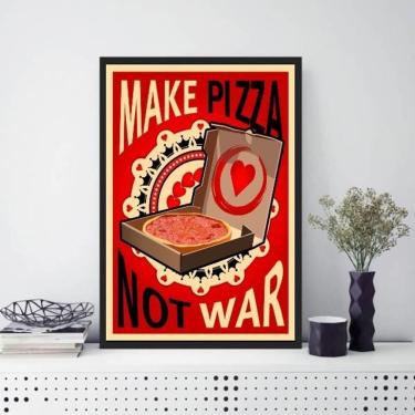 Imagem de Quadro Decorativo Make Pizza Not War 33X24Cm - Madeira Preta