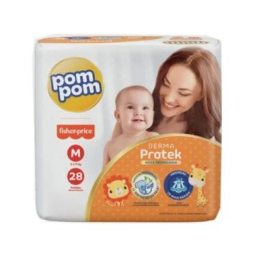 Imagem de Fralda Infantil Pom Pom Mamãe/Derma Protek, M, 28