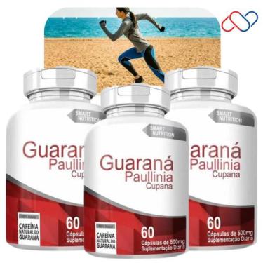 Imagem de Kit com 3 Potes Guaraná 500mg 180 Cápsulas Cansaço Atividade Intelectu