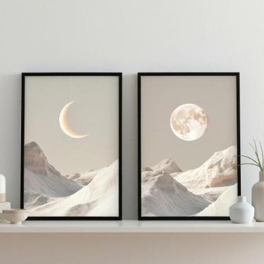 Imagem de Kit 2 Quadr Lua Boho Branco Cinza 24X18Cm Mold Branca - Quadros On-Lin