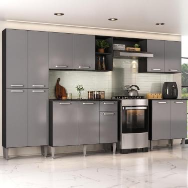 Imagem de Armário Cozinha Modulada Completa 298cm Pequim Top Multimóveis Mp3768 Preto-lacca Fumê