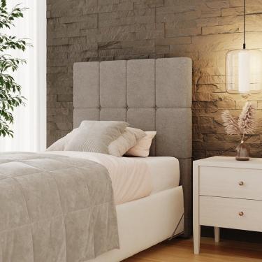 Imagem de Cabeceira Solteiro 90cm Bouclé Estofada Design Moderno para Quarto Linea Bege