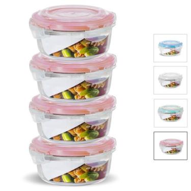 Imagem de Conjunto 4 Potes Vidro Hermético Marmita Tampa Plástico 620ml - u4, Ve