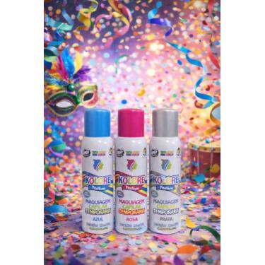 Imagem de Kit 3 Tintas Spray Divertida Para Cabelo Fashion Azul / Pink / Prata 1