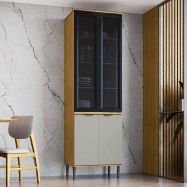 Imagem de Paneleiro Duplo com Portas de Vidro Moldurada Copenhague IPÊ / SABBIA